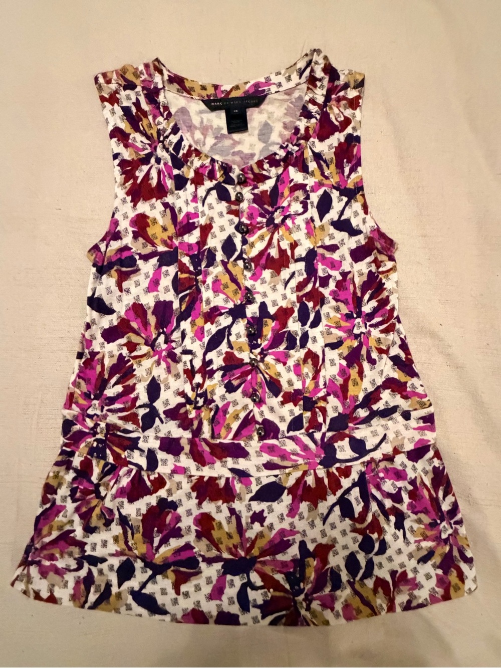 Marc By Marc Jacobs Floral Print Sleeveless Tank in White, Pink, Purple, Gold